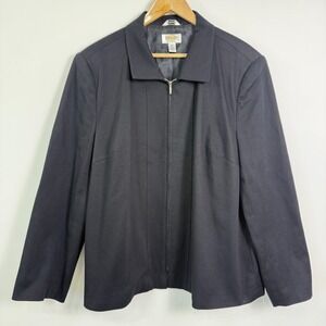 Talbots Lightweight Jacket Size 18W Black Textured Full‎ Zip Pockets Lined
